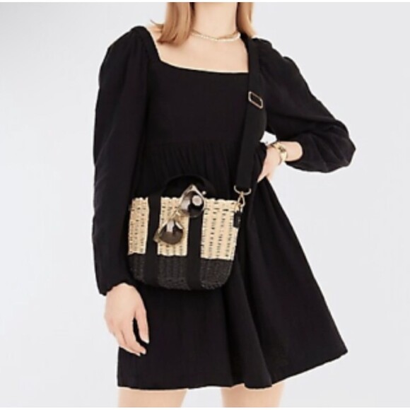 J Crew Dress Womens XS Black Square Neck Long Sleeve Gauze Casual Flowy Mini - Picture 1 of 9